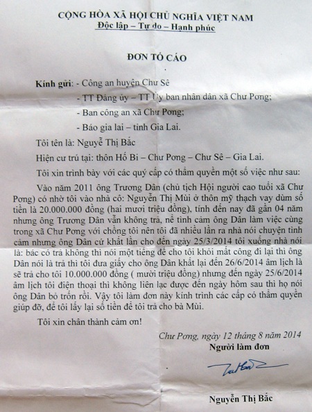 Đơn tố cáo của người dân