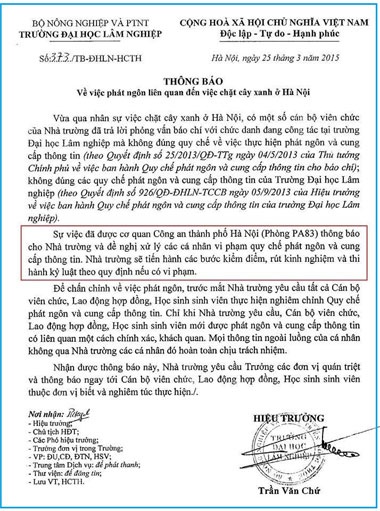 Lỗi “soạn văn bản” gây hiểu nhầm công an can thiệp phát ngôn chặt cây xanh? - 1 Nội dung liên quan đến phòng PA83 trong Thông báo là do lỗi đánh máy...