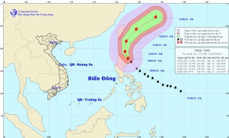 Bão Noul mạnh lên thành siêu bão trên vùng biển Philippin - 1 Dự báo hướng đi của Siêu bão Noul (ảnh TTDBKTTVTU)
