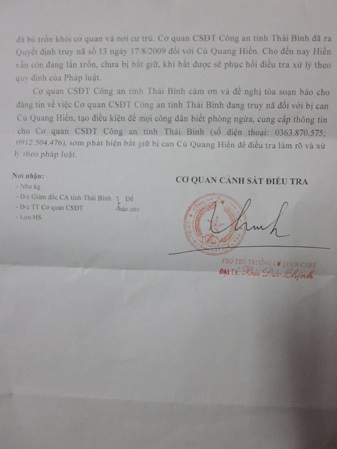 Thái Bình: Truy nã một cán bộ Ngân hàng - 2 Thái Bình: Truy nã một cán bộ Ngân hàng - 2