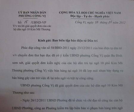 UBND phường Cống Vị giải quyết vụ lấn chiếm ngõ đi chung - 1 UBND phường Cống Vị giải quyết vụ lấn chiếm ngõ đi chung - 1