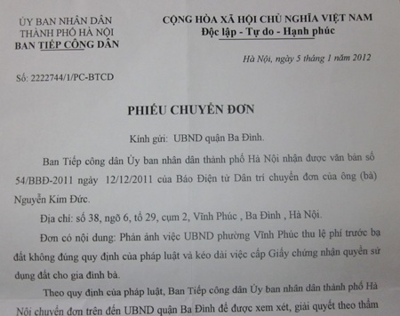 Hà Nội: Chỉ đạo giải quyết việc chậm trễ cấp sổ đỏ tại quận Ba Đình  - 1