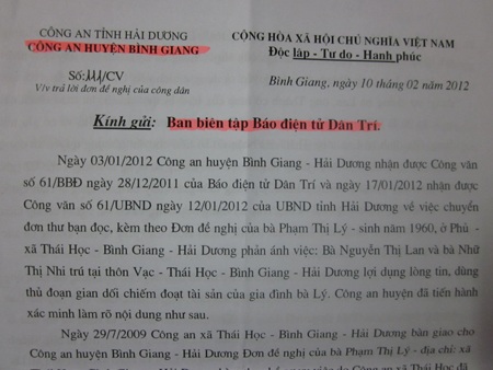 Không có dấu hiệu hình sự trong vụ tranh chấp đất đai tại huyện Bình Giang - 1 Không có dấu hiệu hình sự trong vụ tranh chấp đất đai tại huyện Bình Giang - 1
