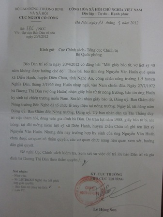 Đề nghị Cục Chính sách kiểm tra sự việc báo Dân trí nêu