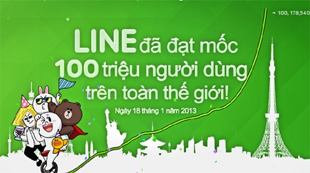 LINE cán mốc 100 triệu người dùng - 1 LINE tiến tới mốc 100 triệu người dùng