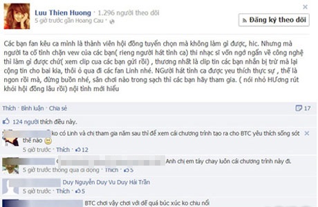 Uyên Linh “khiếu nại” giải thưởng âm nhạc tiền tỷ có khuất tất - 3 Sự thất vọng trên trang cá nhân của Lưu Thiên Hương