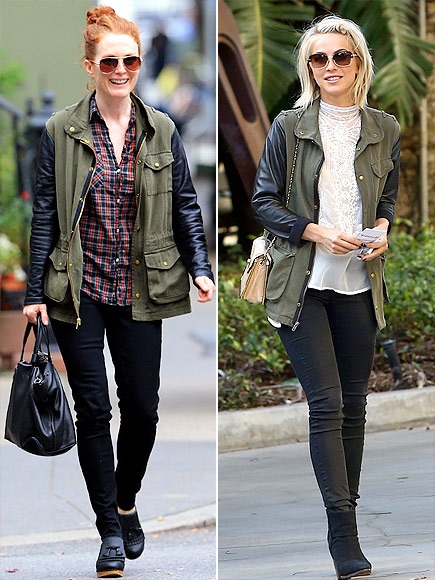 Kiều nữ Hollywood lại “đụng hàng” - 2 Julianne Moore và Julianne Hough trẻ trung, cá tính trong áo khoác tay da của JET by John Eshaya