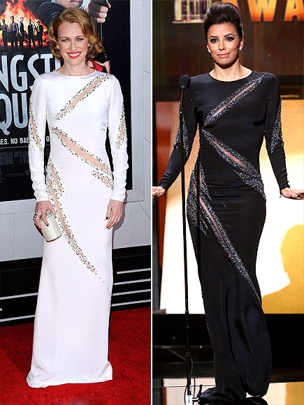 Kiều nữ Hollywood lại “đụng hàng” - 8 Mireille Enos và Eva Longoria diện cùng một mẫu váy của Emilio Pucci chỉ khác màu