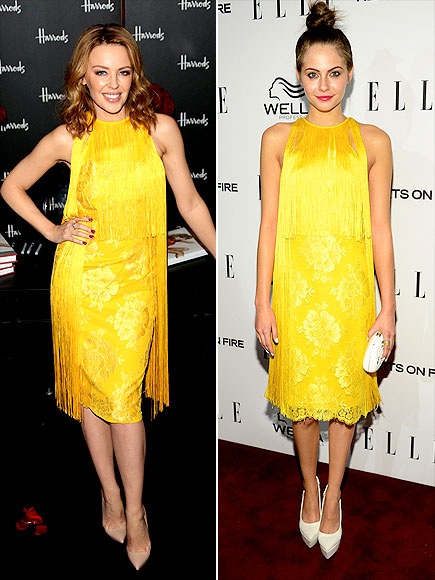 Kiều nữ Hollywood lại “đụng hàng” - 12 Kylie Minogue và Willa Holland rực sáng với đầm vàng Stella McCartney