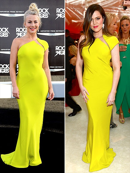 Kiều nữ Hollywood lại “đụng hàng” - 14 Julianne Hough và Khloe Kardashian - Ai diện chiếc váy vàng của KaufmanFranco đẹp hơn