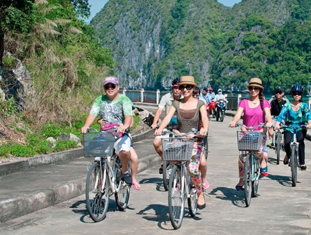 Cả gia đình cùng đạp xe dã ngoại tham quan trang trại xanh