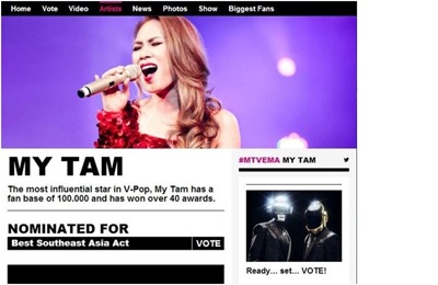 Nghe nhạc Mỹ Tâm có bản quyền - 1 Mỹ Tâm được đề cử danh hiệu“Best Southeast Asia Act” tại giải thưởng MTV Châu Âu 2013