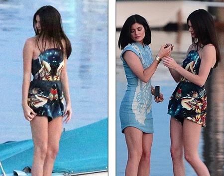 Hai em cô Kim “lộ” chân thon dài - 2 Kendall and Kylie Jenner