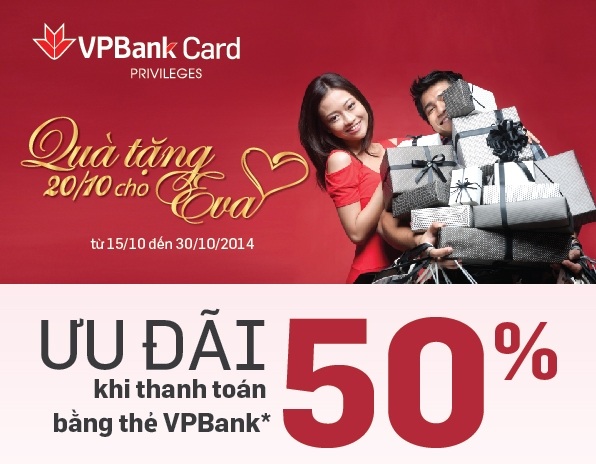 Ưu đãi lớn dành cho phái đẹp ngày 20/10 - 2 Thanh toán với thẻ VPBank - Nhận ưu đãi đến 50%