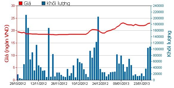 Từ cuối tháng 12/2012 đến nay, cổ phiếu STB liên tục tăng giá.