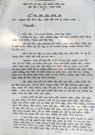 Đơn tố cáo của gia đình em T. gửi cơ quan chức năng