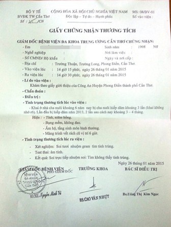 Thiếu nữ 17 tuổi tố bị cha mẹ nuôi bạo hành, cưỡng bức - 3 Chứng nhận của bệnh viện Đa khoa Trung ương Cần Thơ về tổn thương trên cơ thể T.