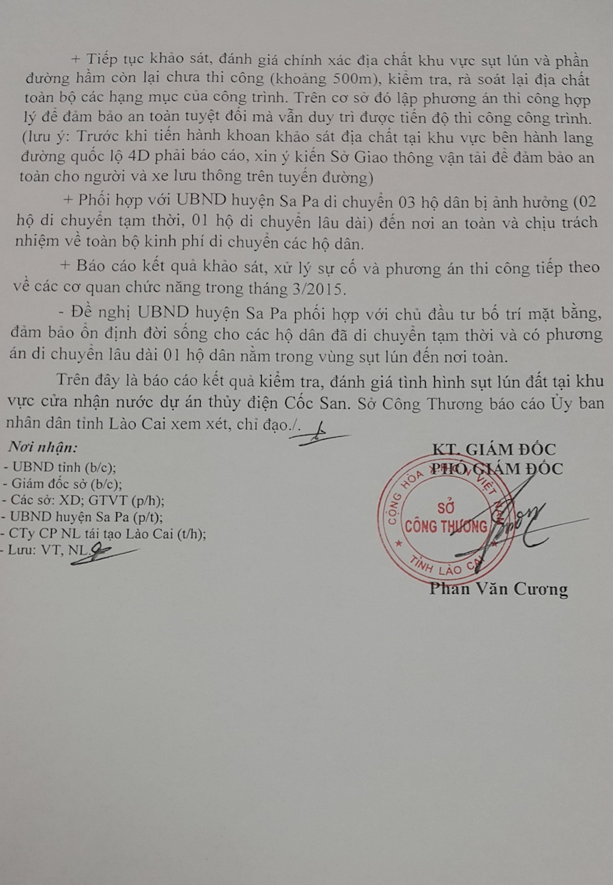 Lãnh đạo tỉnh Lào Cai lên tiếng về hiện tượng nứt nẻ quốc lộ 4D - 5 Báo cáo về kết quả kiểm tra hiện tượng sụt, lún trên QL 4D của Sở Công thương Lào Cai.