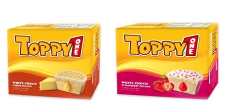 Sức hút khó cưỡng từ bánh Toppy1 - 1 Bao bì mới của Toppy1 Sô cô la trắng nhân dâu và nhân phô mai