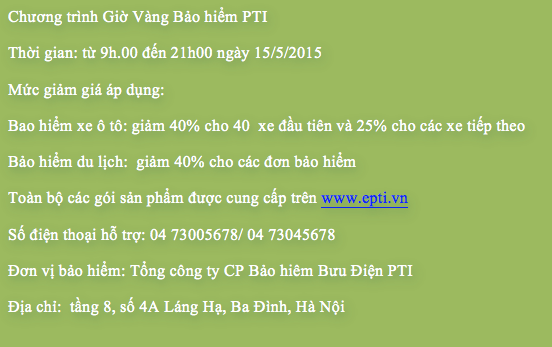 Giờ vàng Bảo Hiểm PTI giảm 40% phí