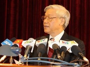 Phát biểu bế mạc Hội nghị Trung ương 7 của Tổng Bí thư - 1 Tổng Bí thư Nguyễn Phú Trọng phát biểu bế mạc Hội nghị (Ảnh: TTXVN/Vietnam+)