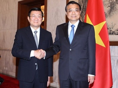 Chủ tịch nước Trương Tấn Sang hội kiến với các lãnh đạo Trung Quốc - 1 Chủ tịch nước Trương Tấn Sang hội kiến với Thủ tướng Trung Quốc Lý Khắc Cường.