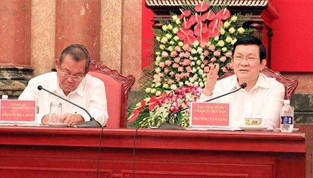 Chủ tịch nước: Không để lợi ích nhóm chi phối trong xét xử - 1 Chủ tịch nước Trương Tấn Sang tại buổi làm việc. Ảnh: Nguyễn Khang
