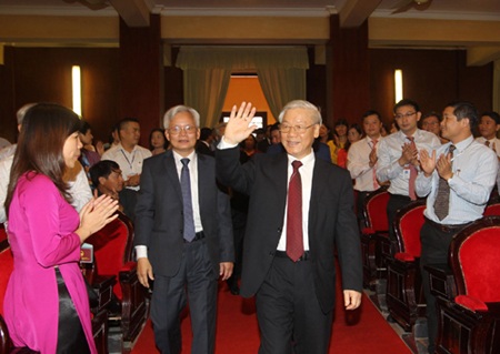 Tổng Bí thư Nguyễn Phú Trọng đến dự Lễ kỷ niệm. Ảnh: Trí Dũng – TTXVN.