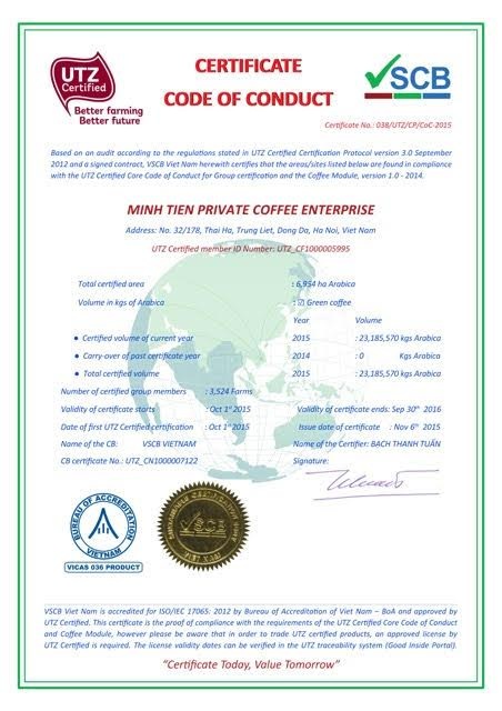 Cà phê Minh Tiến – Chúng tôi không biết tới hai từ “ngừng nghỉ” - 4 Bằng chứng nhận UTZ – chứng nhận về 1 thương hiệu cà phê sạch