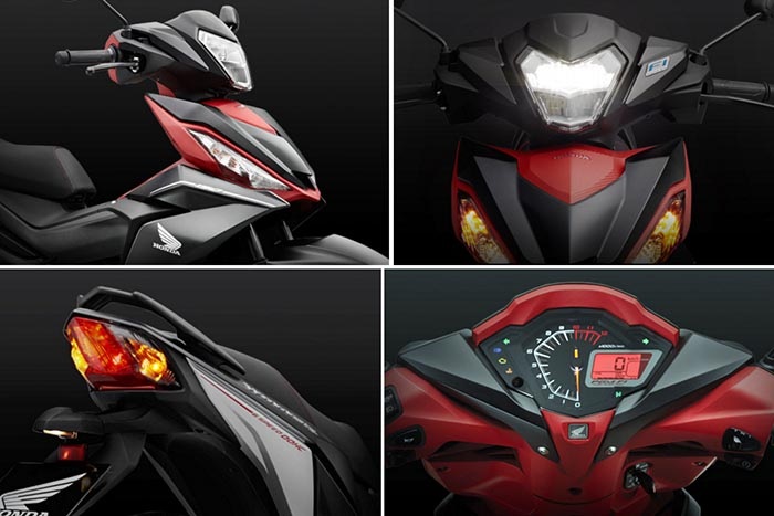 
Một số đặc điểm thiết kế riêng của Honda Winner đáng chú ý như hệ thống đèn pha Led, cụm đồng hồ thể thao với thiết kế đồng hồ đo vòng tua lớn, trong khi đảm bảo nhiệm vụ hiển thị tốc độ là một màn hình LCD khá lớn giúp quan sát dễ dàng.
