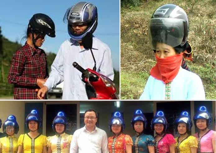 Mũ bảo hiểm độc nhất thế giới, chỉ có tại Việt Nam - 2 So sánh chiếc mũ bảo hiểm được thiết kế đặc biệt dành cho người phụ nữ Thái đen và mũ bảo hiểm thông thường