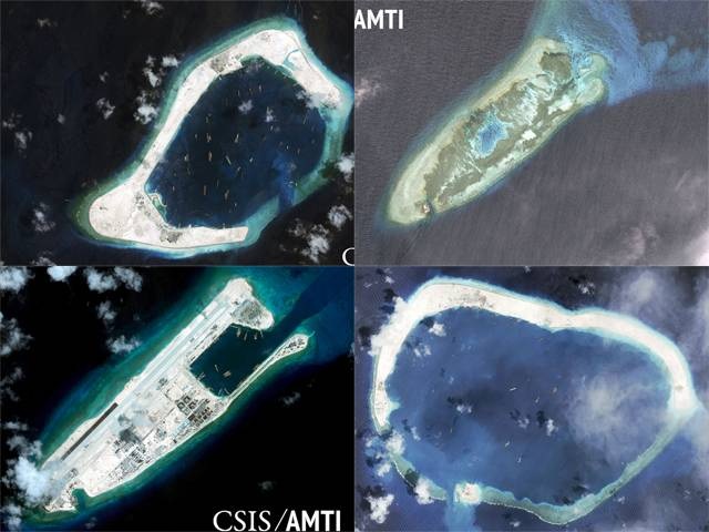 
Các đảo nhân tạo mà Trung Quốc đang bồi đắp, xây dựng ở Biển Đông (Ảnh: CSIS-AMTI//DigitalGlobe)
