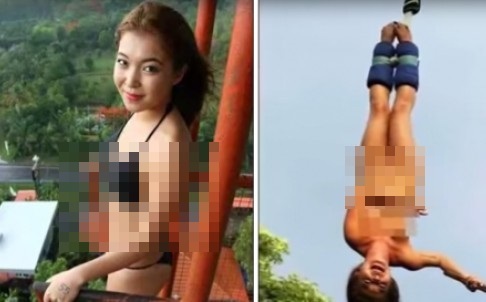 Cô người mẫu HongKong đã bị chỉ trích vì hành vi khỏa thân khi chơi trò nhảy cầu ở Chiang Mai, Thái Lan.