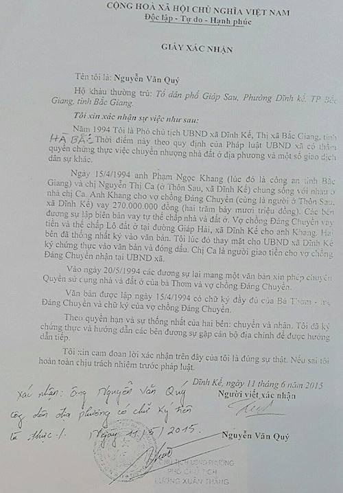 Bắc Giang: Người phụ nữ hơn 10 năm ròng đi kêu oan sau khi chấp hành xong án tù - 6 Nhân chứng cho bà Ca nguyên là Phó chủ tịch UBND xã Dĩnh Kế.