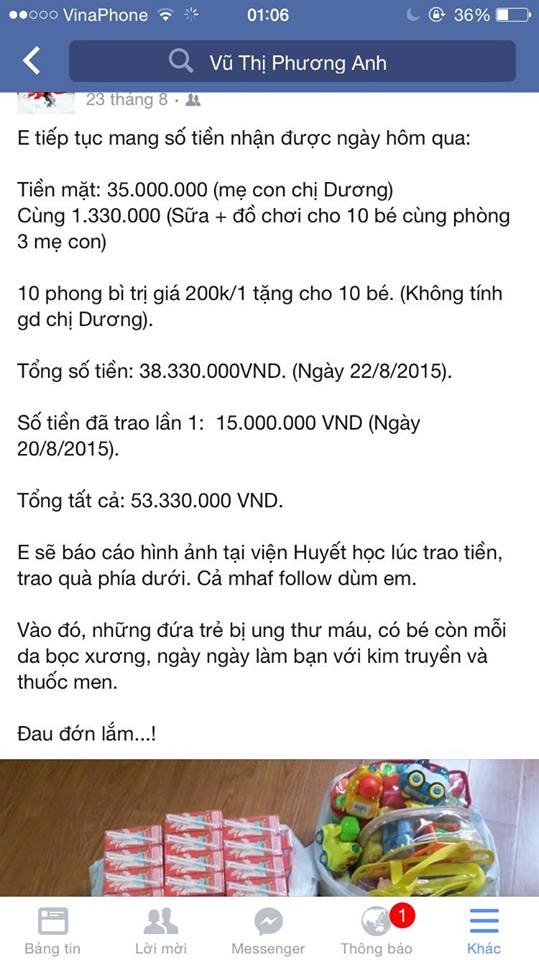 Vạch trần “phi vụ” ăn chặn 35 triệu đồng tiền từ thiện của FB Vũ Thị Phương Anh - 4 Vạch trần “phi vụ” ăn chặn 35 triệu đồng tiền từ thiện của FB Vũ Thị Phương Anh - 4
