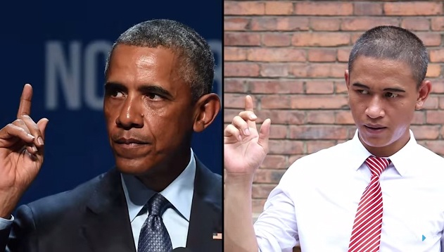 
Xiao Jiguo bắt chước các cử chỉ của Tổng thống Obama (Ảnh: WSJ)
