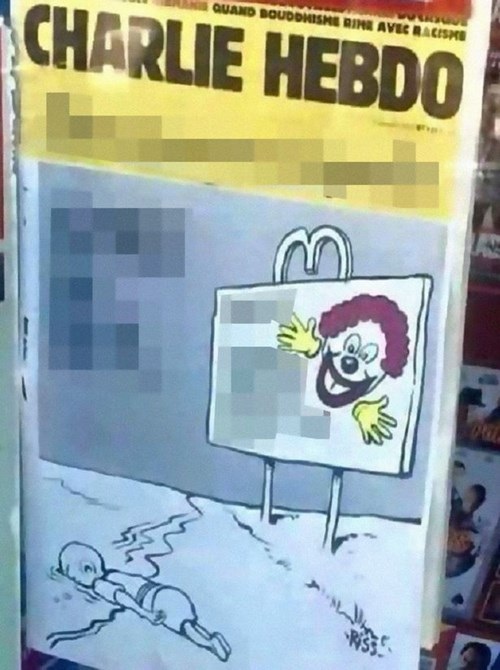 Charlie Hebdo "gây bão dư luận" khi xuất bản ấn phẩm chế giễu cái chết của cậu bé Syria - 2 Charlie Hebdo "gây bão dư luận" khi xuất bản ấn phẩm chế giễu cái chết của cậu bé Syria - 2
