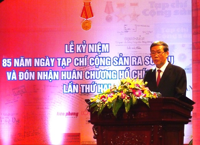 Đồng chí Đinh Thế Huynh, Ủy viên Bộ Chính trị, Bí thư Trung ương Đảng, Trưởng ban Tuyên giáo Trung ương phát biểu tại buổi lễ (Ảnh: HN)