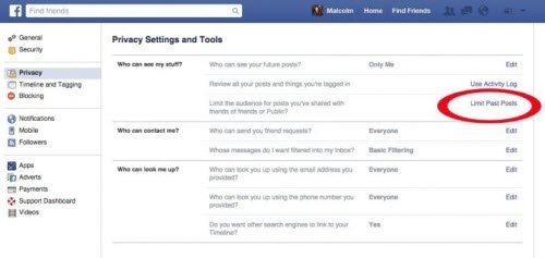 14 bước giúp tài khoản Facebook trở nên vô hình - 3
Tiếp theo, bạn nhấn vào Limit Past Posts rồi xác nhận để chuyển mọi status, hình ảnh công khai (Public) trong quá khứ về chế độ chỉ bạn bè xem được.