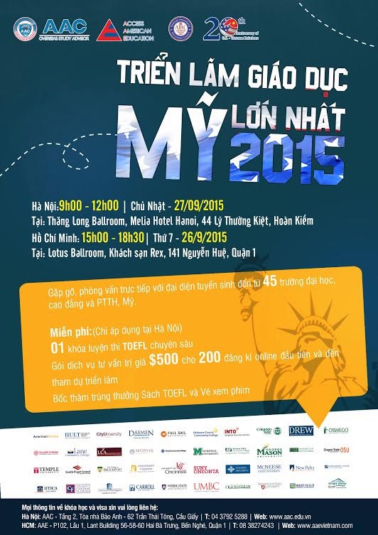 Cấp hàng trăm suất học bổng tại Triển lãm Du học Mỹ lớn nhất 2015 - 1 Cấp hàng trăm suất học bổng tại Triển lãm Du học Mỹ lớn nhất 2015 - 1