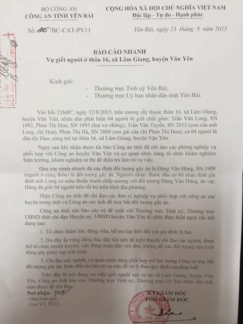 Vụ thảm sát 4 người ở Yên Bái: Xác định nguyên nhân ban đầu - 2 Vụ thảm sát 4 người ở Yên Bái: Xác định nguyên nhân ban đầu - 2