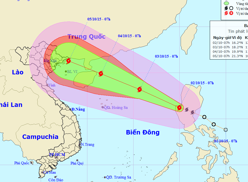 
VỊ trí và hướng đi của cơn bão số 4. (Ảnh: Trung tâm Dự báo khí tượng thủy văn TƯ).
