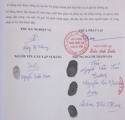 Hà Nội: Bí ẩn cuốn sổ đỏ trên mảnh đất “ma” tại huyện Hoài Đức - 5
Vi bằng xác định chủ sở hữu của thửa đất số 75 là của ông Nguyễn Văn Tác và ông Tác chưa bao giờ bán thửa đất cho ai.