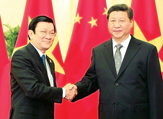 Chủ tịch nước yêu cầu Trung Quốc không quân sự hóa Biển Đông - 1
chủ tịch nước Trương Tấn Sang và Chủ tịch Trung Quốc Tập Cận Bình tại cuộc hội đàm.