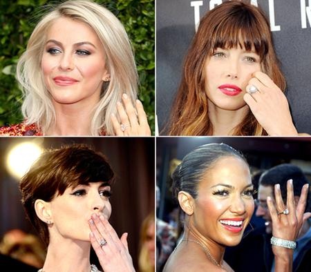 Ben Affleck từng tặng cho Jennifer Lopez một chiếc nhẫn kim cương 6 carat hồi năm 2002. Jessica Biel cũng nhận được một món quà tương tự từ ông xã Justin Timberlake. Nhẫn đính hôn của Anne Hathaway và Julianne Hough cũng đều được gắn 6 carat kim cương.