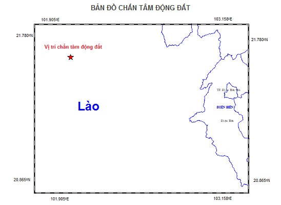 Động đất gây rung lắc mạnh ở Điện Biên - 1
Tâm chấn nằm hoàn toàn trên đất bạn Lào. (Ảnh: Viện Vật lý địa cầu)