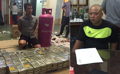 Kết luận điều tra vụ nhồi 490 bánh heroin trong bình gas - 1 Nguyễn Quốc Hùng cùng 490 bánh heroin và bị can Nghiêm Công Dũng.