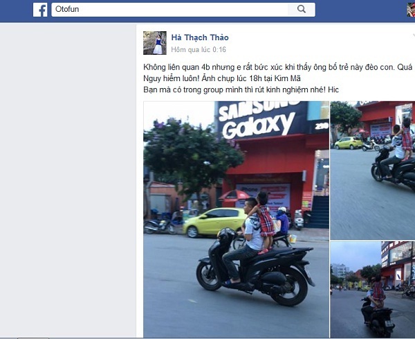 Ông bố chở con "liều mạng" trên đường gây bức xúc - 1 Hành động được coi là coi thường mạng sống bị cộng đồng mạng lên án. Ảnh: Diễn đàn OF