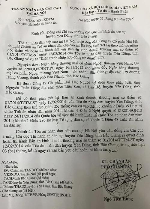 TAND Cấp cao bị chống lệnh, thêm một vụ “194 phố Huế” tại Bắc Giang? - 1
TAND Cấp cao tại Hà Nội ra tối hậu thư yêu cầu Chi cục Thi hành án tại huyện Yên Dũng (Bắc Giang) dừng ngay việc cưỡng chế thi hành án.