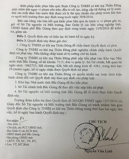 Thêm một doanh nghiệp thản nhiên đầu độc môi trường sống tại Bắc Giang - 2
Đầu độc môi trường nhận án phạt 210 triệu đồng liệu có đủ răn đe?